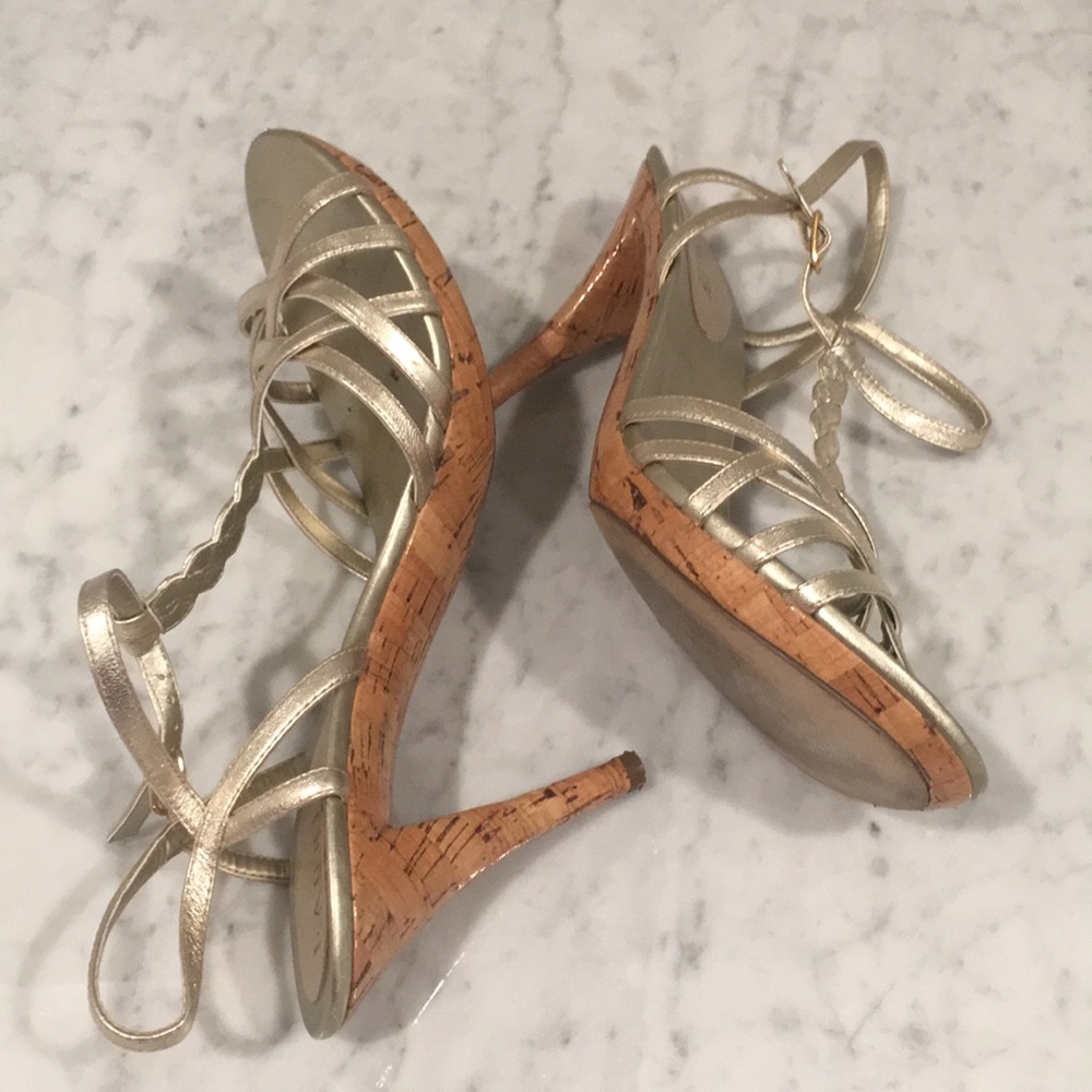 Ralph Lauren Gold Metallic Heels with Cork Bottom